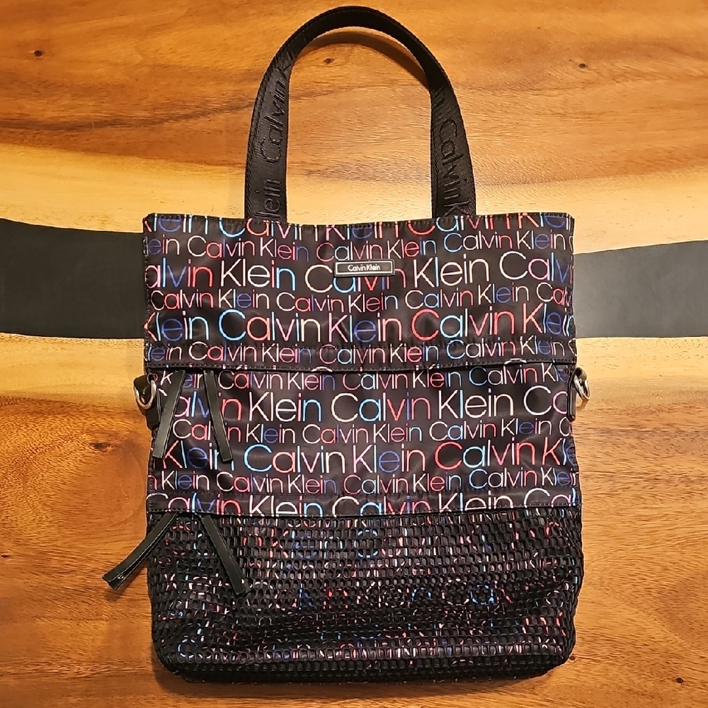 Calvin Klein Black and Multi-Colored Logo Tote